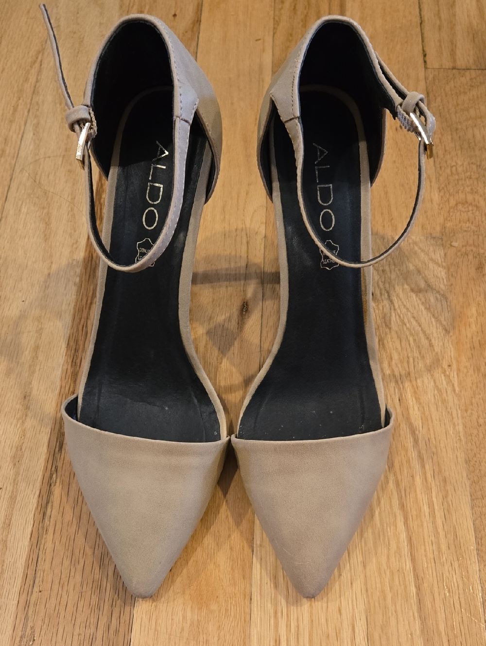 ALDO Taupe Pointed Toe Ankle Strap Heels (7.5)